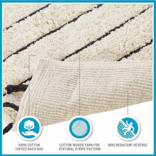 Kirkland's Home Striped Tassel Bath Mat- Bathroom Rugs