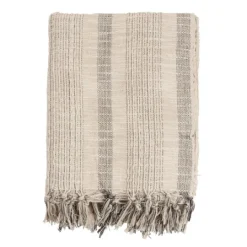 Kirkland's Home Stripes And Fringe Cream Throw Blanket- Blankets & Throws