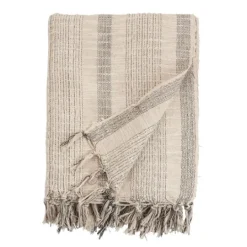 Kirkland's Home Stripes And Fringe Cream Throw Blanket- Blankets & Throws