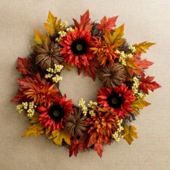 Kirkland's Home Sunflower And Pumpkin Rattan Wreath- Wreaths