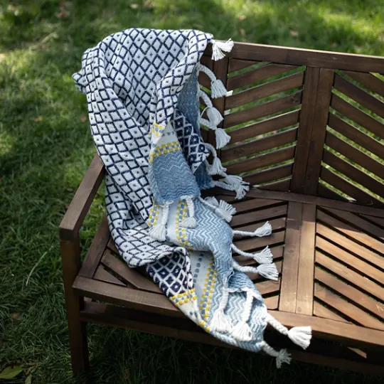 Kirkland's Home Sunshine Diamond Pattern Outdoor Throw Blanket- Blankets & Throws