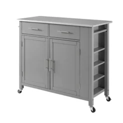 Kirkland's Home Susanne Stainless Top And Gray Wood Kitchen Island- Kitchen Islands & Bar Carts