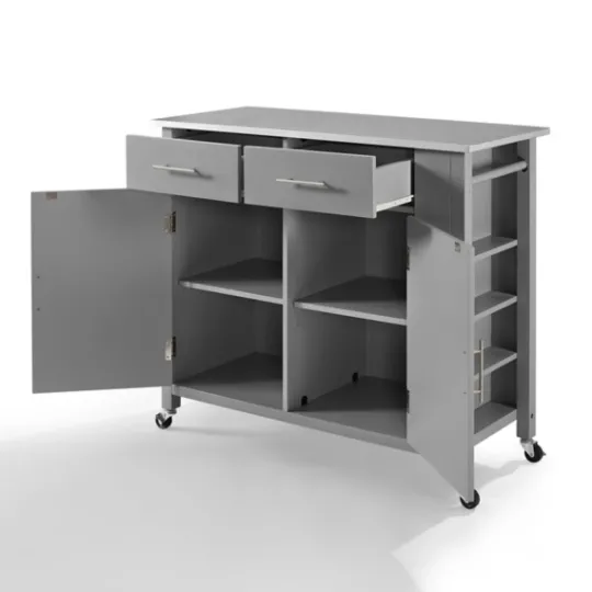 Kirkland's Home Susanne Stainless Top And Gray Wood Kitchen Island- Kitchen Islands & Bar Carts