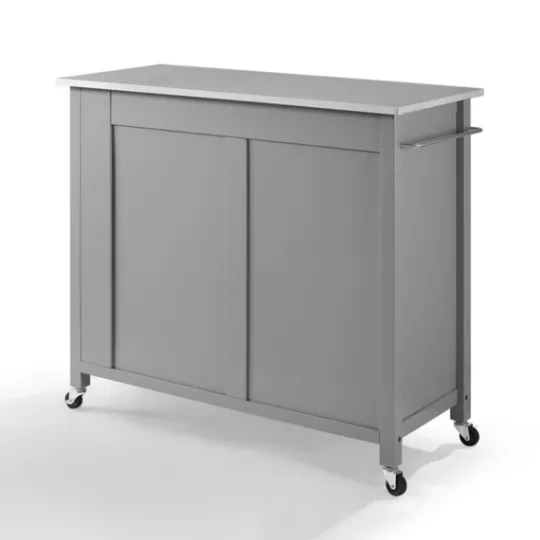 Kirkland's Home Susanne Stainless Top And Gray Wood Kitchen Island- Kitchen Islands & Bar Carts