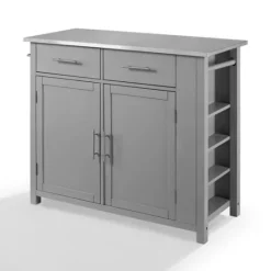 Kirkland's Home Susanne Stainless Top And Gray Wood Kitchen Island- Kitchen Islands & Bar Carts