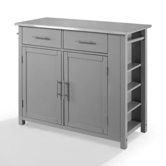 Kirkland's Home Susanne Stainless Top And Gray Wood Kitchen Island- Kitchen Islands & Bar Carts