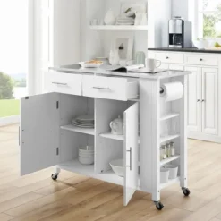 Kirkland's Home Susanne White And Stainless Steel Kitchen Island- Kitchen Islands & Bar Carts