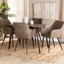 Kirkland's Home Table And Leather Bucket Chairs 5-Pc. Dining Set- Dining Tables