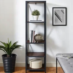 Kirkland's Home Tall Metal X-Framed Dark Walnut Bookshelf- Office Furniture