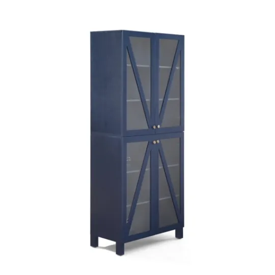 Kirkland's Home Tall Navy Triangle 4-Door Wood Cabinet- Cabinets & Sideboards