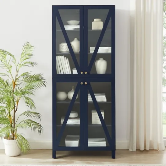 Kirkland's Home Tall Navy Triangle 4-Door Wood Cabinet- Cabinets & Sideboards