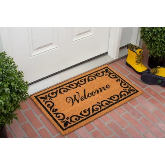 Kirkland's Home Tan And Black Scroll Welcome Doormat, 29X17 In.- Doormats