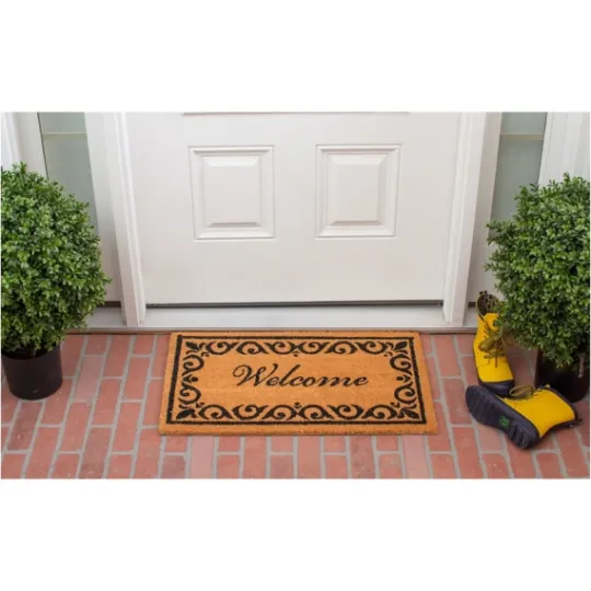 Kirkland's Home Tan And Black Scroll Welcome Doormat, 29X17 In.- Doormats
