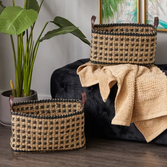 Kirkland's Home Tan And Black Woven Baskets, Set Of 2- Baskets & Boxes