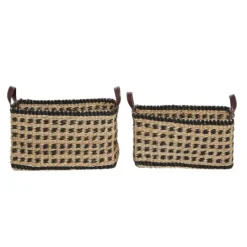 Kirkland's Home Tan And Black Woven Baskets, Set Of 2- Baskets & Boxes