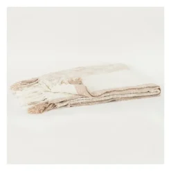 Kirkland's Home Tan And Ivory Striped Woven Cotton Throw- Blankets & Throws