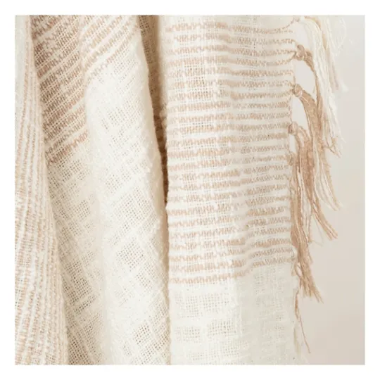 Kirkland's Home Tan And Ivory Striped Woven Cotton Throw- Blankets & Throws