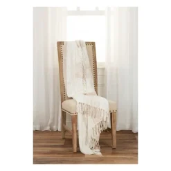Kirkland's Home Tan And Ivory Striped Woven Cotton Throw- Blankets & Throws