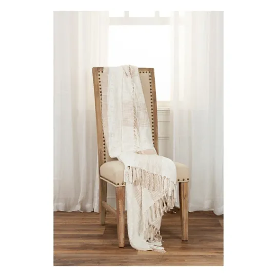 Kirkland's Home Tan And Ivory Striped Woven Cotton Throw- Blankets & Throws