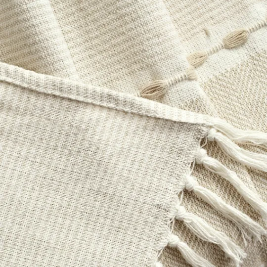 Kirkland's Home Tan And White Herringbone Stripe Throw- Blankets & Throws
