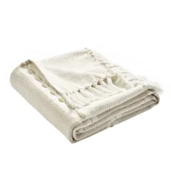 Kirkland's Home Tan And White Herringbone Stripe Throw- Blankets & Throws