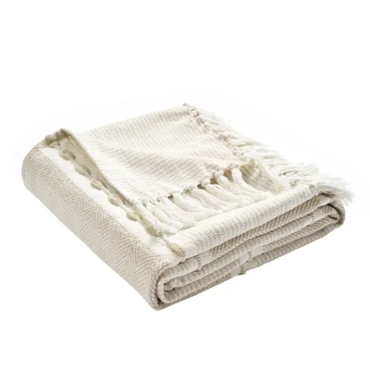 Kirkland's Home Tan And White Herringbone Stripe Throw- Blankets & Throws