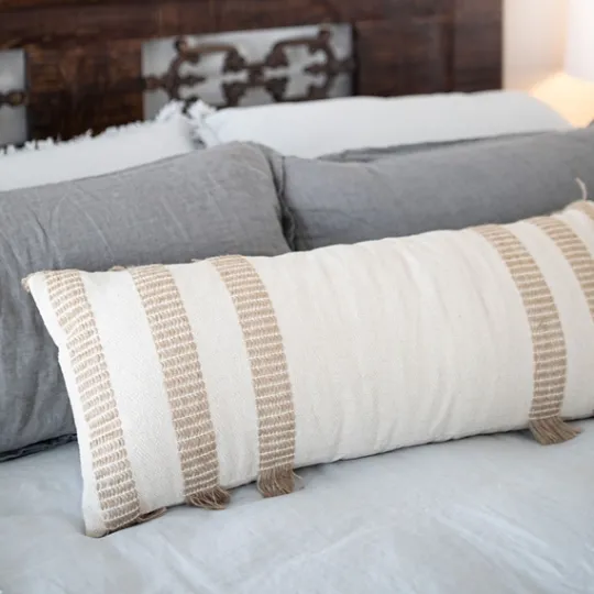 Kirkland's Home Tan And White Outer Striped Lumbar Pillow- Pillows