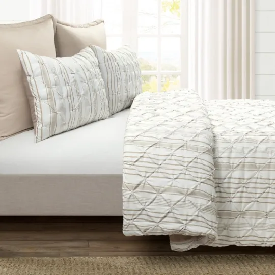 Kirkland's Home Tan Pintuck Stripe King 5-Pc. Comforter Set- Comforters