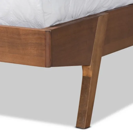 Kirkland's Home Tan Upholstered Brown Wood Full Platform Bed- Beds & Headboards
