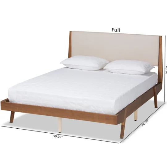 Kirkland's Home Tan Upholstered Brown Wood Full Platform Bed- Beds & Headboards