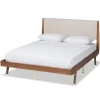 Kirkland's Home Tan Upholstered Brown Wood Queen Platform Bed- Beds & Headboards