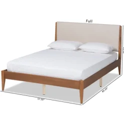 Kirkland's Home Tan Upholstered Classic Wood Full Platform Bed- Beds & Headboards