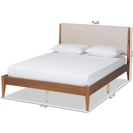 Kirkland's Home Tan Upholstered Classic Wood Full Platform Bed- Beds & Headboards