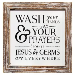 Kirkland's Home Tan Wood Wash Hands Say Prayers Framed Wall Plaque- Wall Quotes & Signs