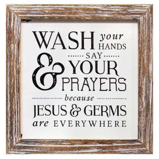 Kirkland's Home Tan Wood Wash Hands Say Prayers Framed Wall Plaque- Wall Quotes & Signs