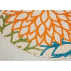 Kirkland's Home Tangerine Floral Burst Round Outdoor Area Rug- Outdoor Rugs