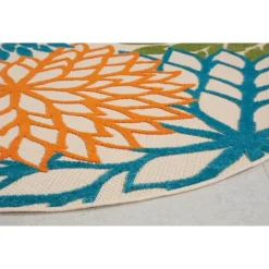 Kirkland's Home Tangerine Floral Burst Round Outdoor Area Rug- Outdoor Rugs