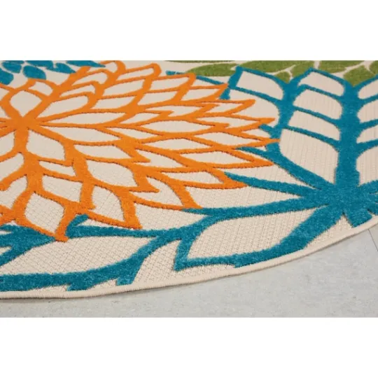 Kirkland's Home Tangerine Floral Burst Round Outdoor Area Rug- Outdoor Rugs