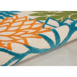 Kirkland's Home Tangerine Floral Burst Round Outdoor Area Rug- Outdoor Rugs