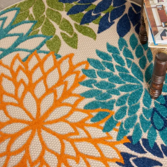 Kirkland's Home Tangerine Floral Burst Round Outdoor Area Rug- Outdoor Rugs