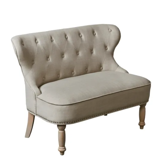 Kirkland's Home Taupe Button Tufted Nailhead Trim Settee- Sofas & Loveseats