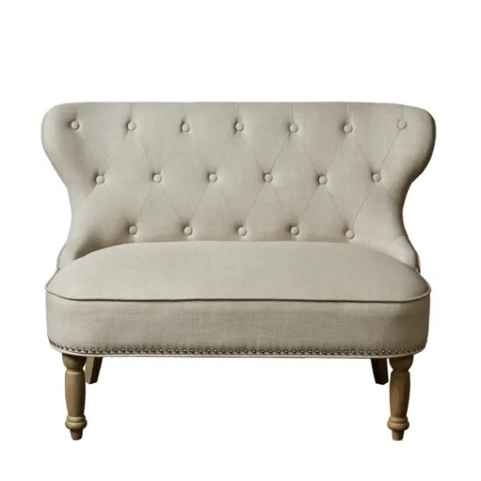 Kirkland's Home Taupe Button Tufted Nailhead Trim Settee- Sofas & Loveseats