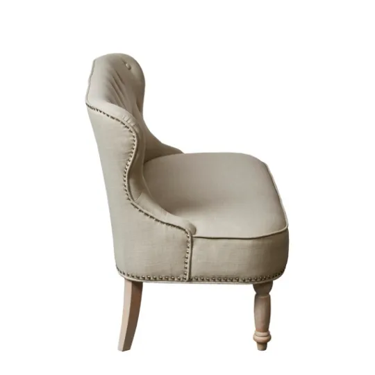 Kirkland's Home Taupe Button Tufted Nailhead Trim Settee- Sofas & Loveseats