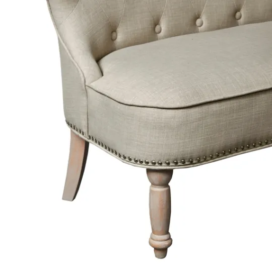 Kirkland's Home Taupe Button Tufted Nailhead Trim Settee- Sofas & Loveseats