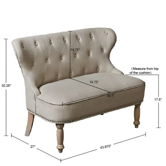 Kirkland's Home Taupe Button Tufted Nailhead Trim Settee- Sofas & Loveseats