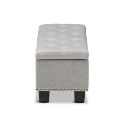 Kirkland's Home Taupe Button-Tufted Upholstered Storage Bench- Entryway Furniture