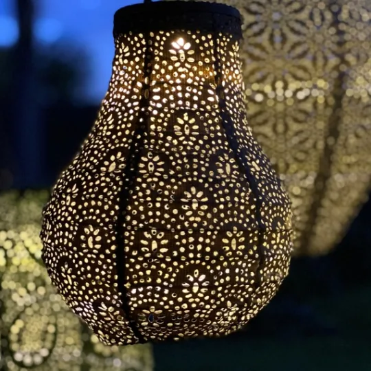 Kirkland's Home Taupe Fan Bulb Hanging Led Outdoor Lantern- Outdoor Lighting