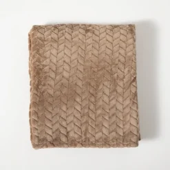 Kirkland's Home Taupe Heavenly Herringbone Plush Throw- Blankets & Throws