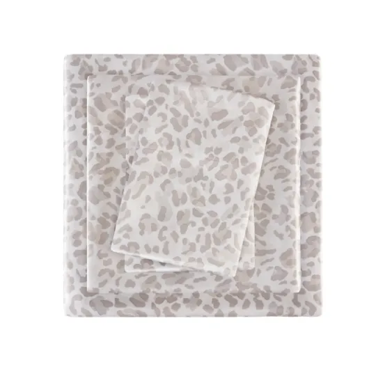 Kirkland's Home Taupe Leopard Print Satin 4-Pc. Full Sheet Set- Bed Sheets
