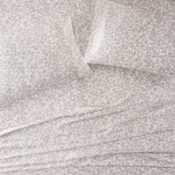 Kirkland's Home Taupe Leopard Print Satin 4-Pc. Full Sheet Set- Bed Sheets